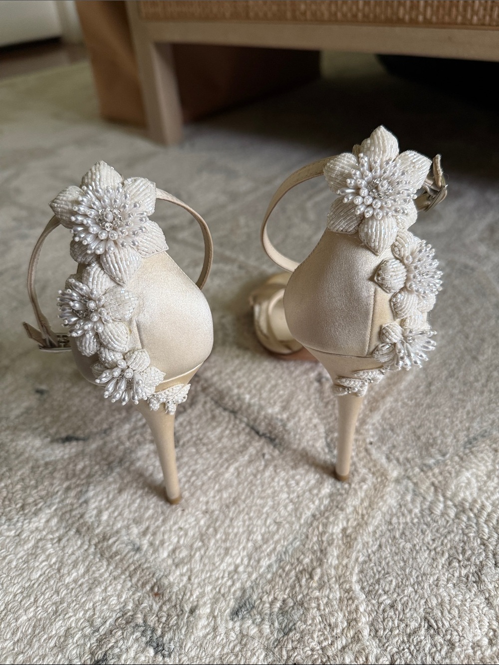 Bella Belle Elegant Floral Beaded Ivory High Heel Sandals